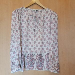 Lucky Brand Boho Women's M Peasant Paisly Top Off-White/Pink